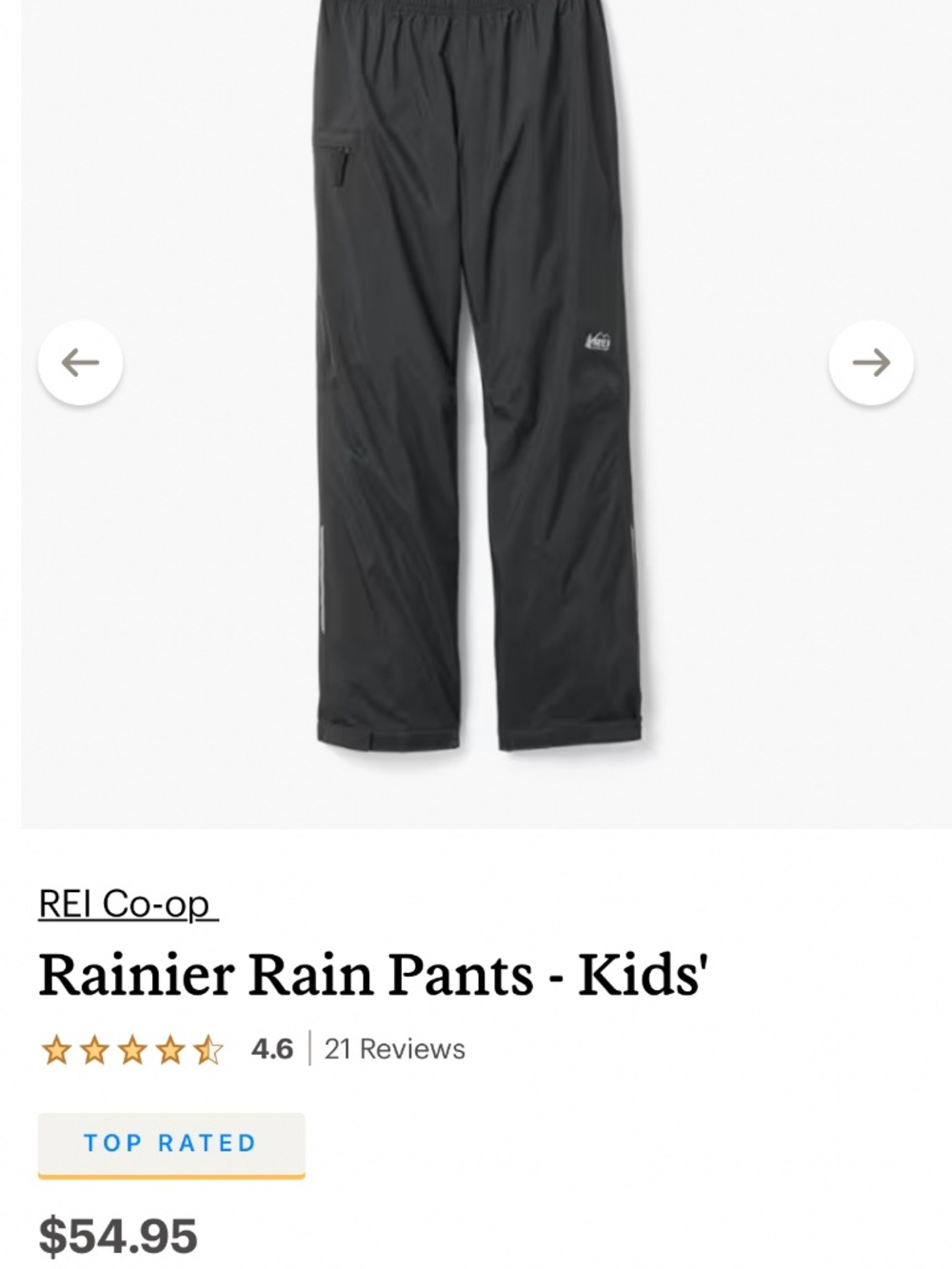 REI Rainier kids waterproof rain pants unisex boy girl M medium size 10